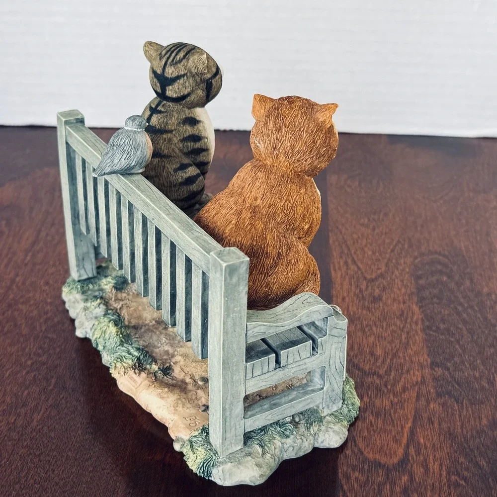Comic & Curious Cats Linda Jane Smith THREE'S A CROWD Park Bench 2 Cats 1 Bird